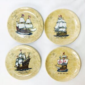 Praesidium MELAMINE Ornamin Sailing Ships Plates 4” Vintage Set Of 4